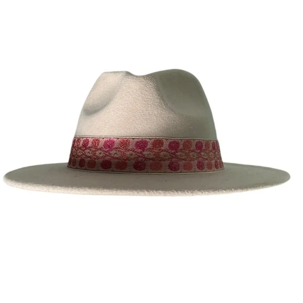 Altar’d State Womens Wool Blend Short Brim Fedora Barbiecore Beige Pink OS Indie